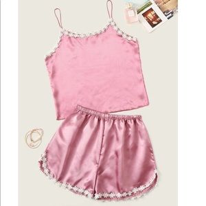 Crochet Trim Satin Cami PJ Set